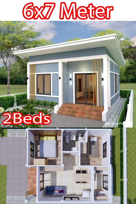 Desain 2 Kamar di Rumah Ukuran 6x7