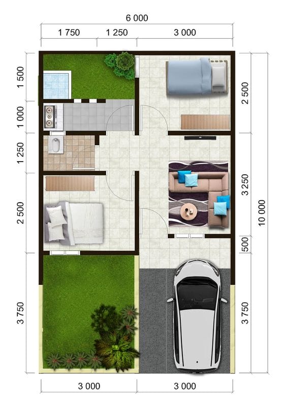 Desain Rumah 6x10 Meter dengan Garasi