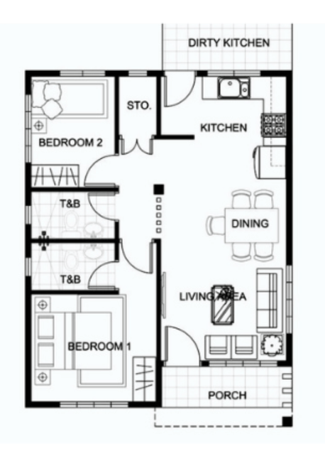 Gambar dan Pondasi Rumah Ukuran 7x9 2 Kamar dengan Dapur Outdoor