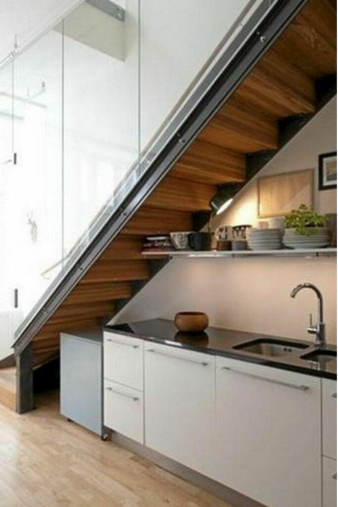 desain kitchen set bawah tangga